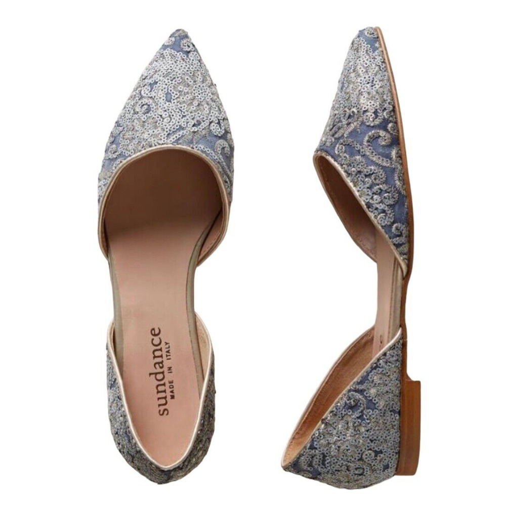 Sundance SERENADE D'ORSAY Blue Sequin Flats Size 37 EU Slip-on Womens Shoes